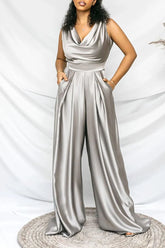 Silver Gray Chic Loose Sleeveless Women's Jump Suit